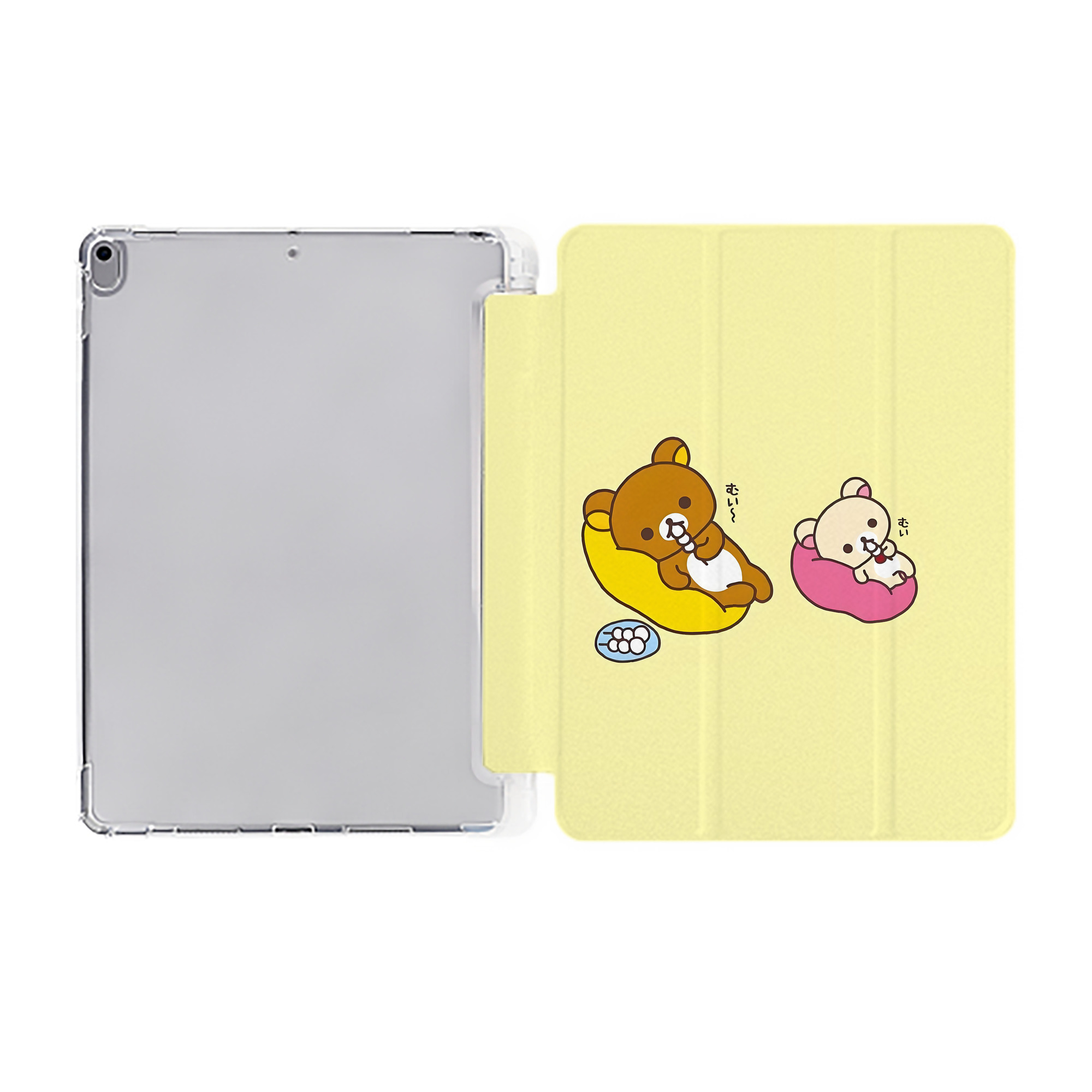 （画像用） リラックマ リラックマ キイロイトリ Rilakkuma Korilakkuma Kiiroitori IPad ケース ペン収納付き 三つ折りスタンド PUレザー×シリコン 対応機種9.5/10.5/10.9インチ